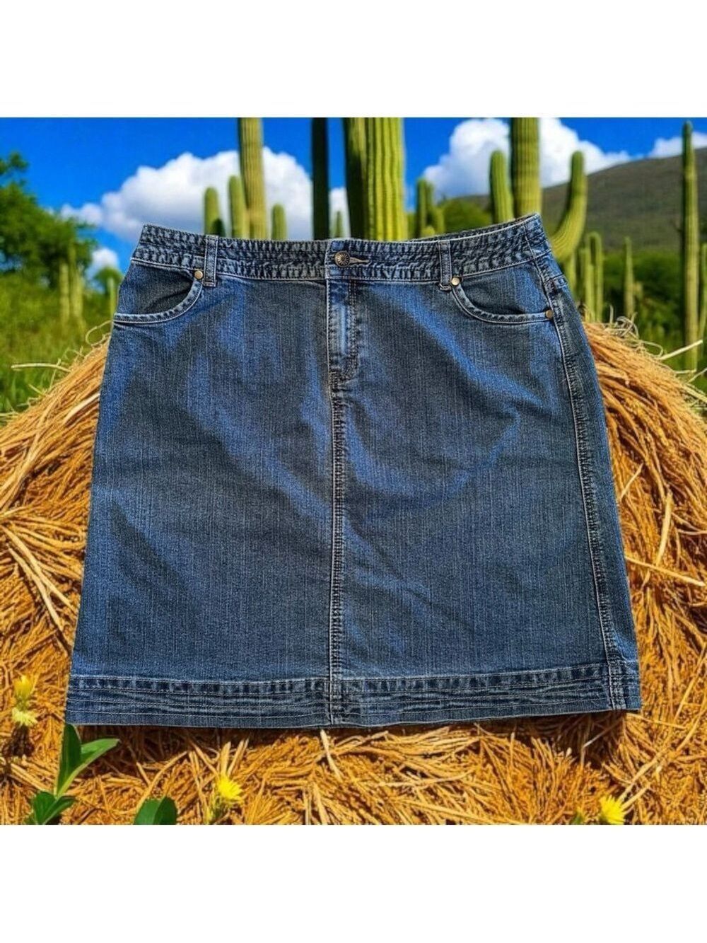 Christopher & Banks Distressed Denim Jean Skirt Womens 16 BLUE Thick Material